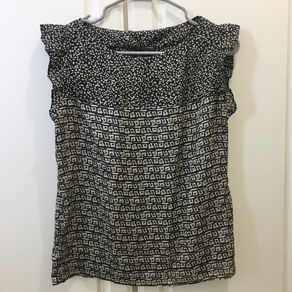 Banana Republic Sheer Black and White Ruffle Sz S